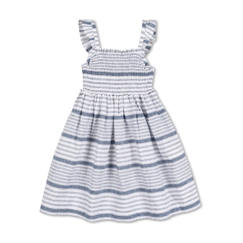 Hope and Henry - Smocked Flutter Dress Dark Blue Variegated Stripe 7
