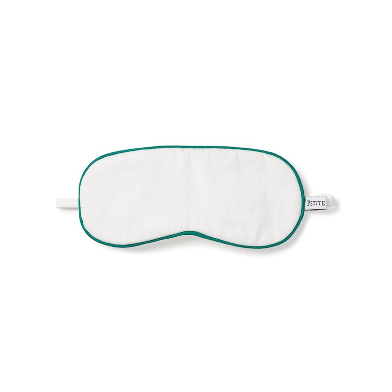 Kid's Sleep Mask in White with Green Piping