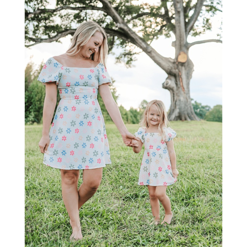 Bea Puff Sleeve Mini Dress - Colorful Flowers 0-3months