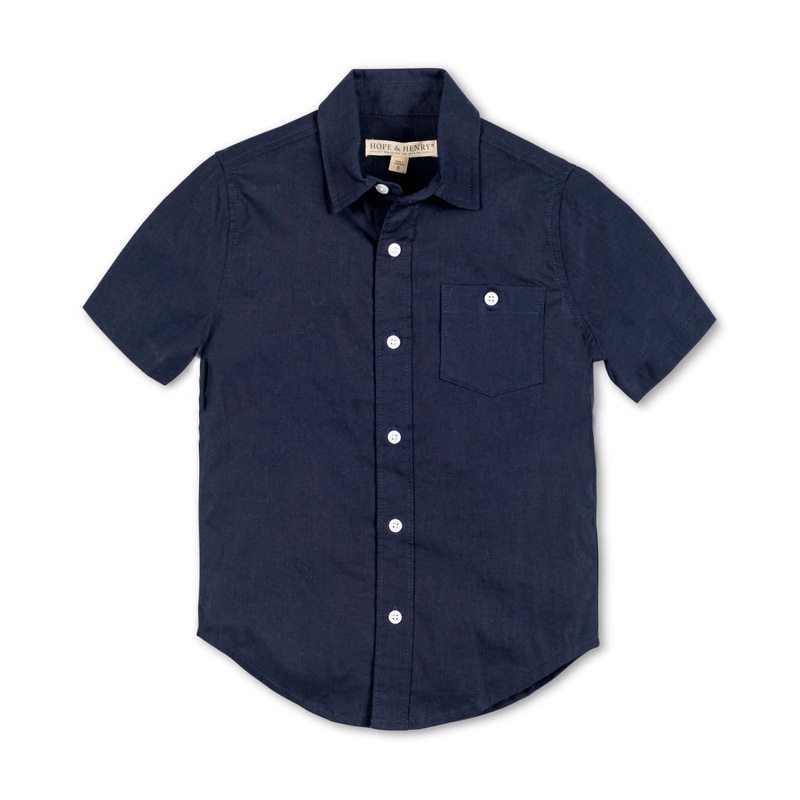 Hope and Henry - Linen Short Sleeve Button Down Shirt Navy Solid Small