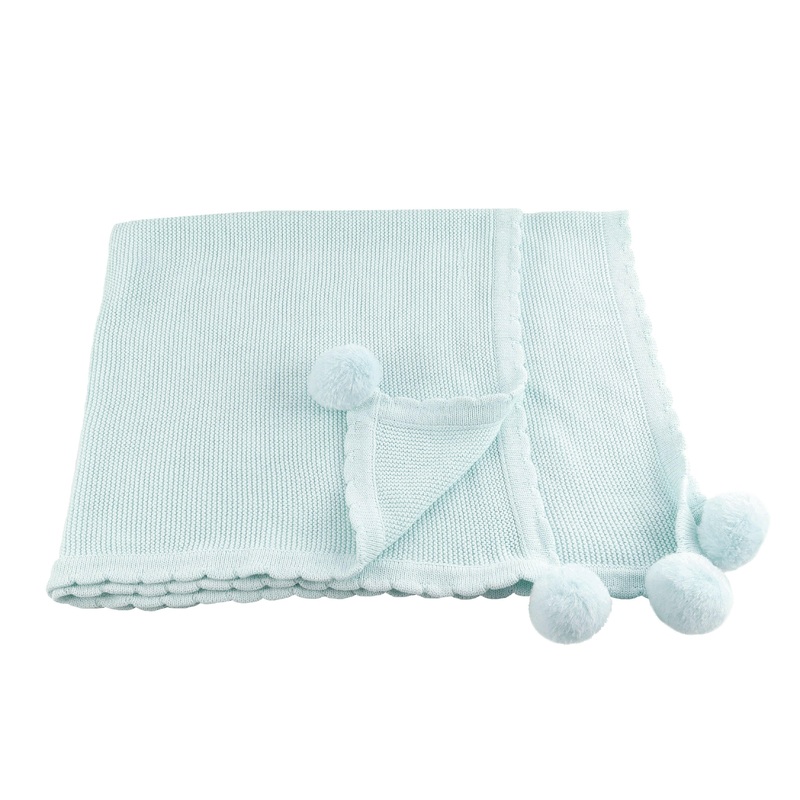 POM POM BLANKET -  PALE BLUE