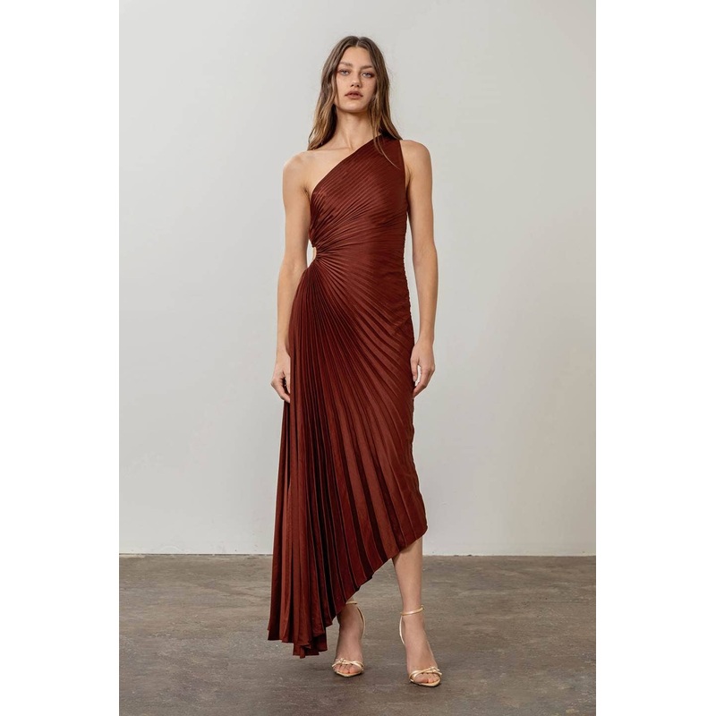 Unbalance Cutting Pleats Midi Dress Xs