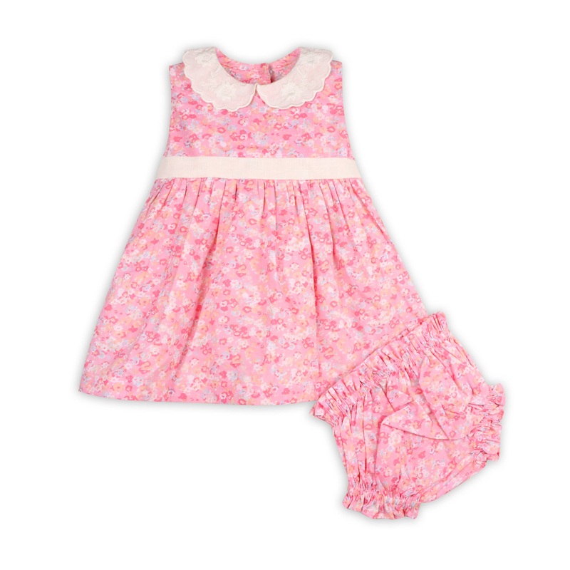 Viverano Organics - Mavis Floral Back Tie Baby Dress+Bloomer (Organic Cotton) 3-6M Pink Floral
