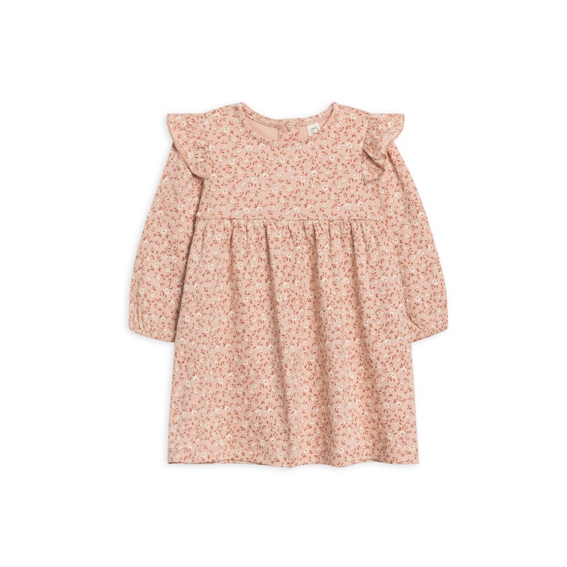 Colored Organics - Mika Ruffle Long Sleeve Dress Zinnia Floral/Blush 6-12m