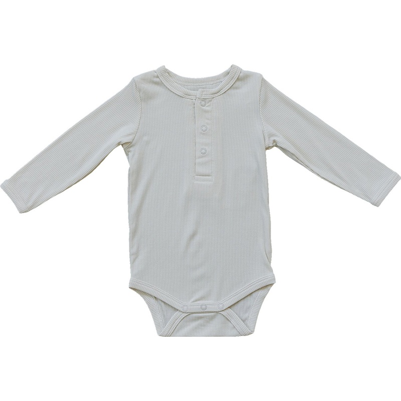 Cream Bamboo Snap Long Sleeve Ribbed Bodysuit NB
