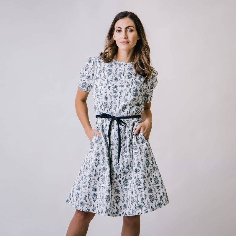 Pleated Sleeve Woven Dress Black Winter Botanical 6