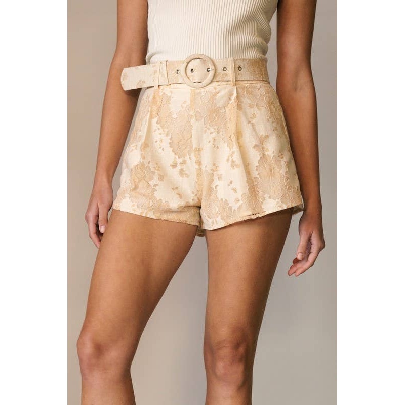 Dressy Jacquared Shorts with Accent Belt S
