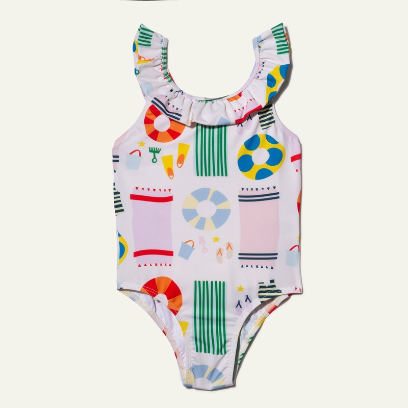 UPF 50+ Recycled Polyester Beach Kid Ruffle Swimsuit 02Y Natural/Beach