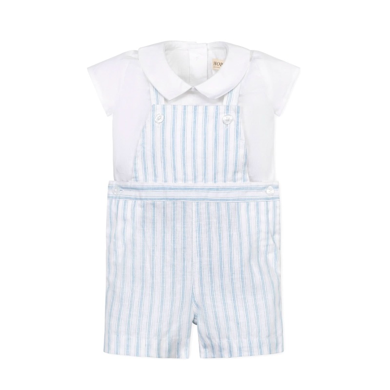 Hope and Henry - Linen Shortie Overall Set Riviera Stripe 3-6 Months