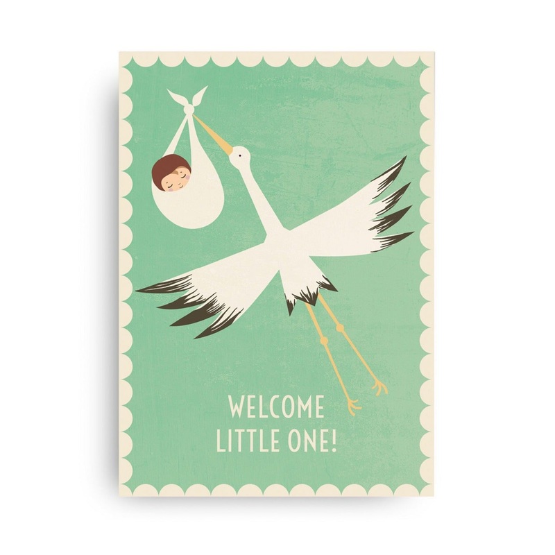 Welcome Little One New Born Postcard by MONIMARI | Vintage Green
