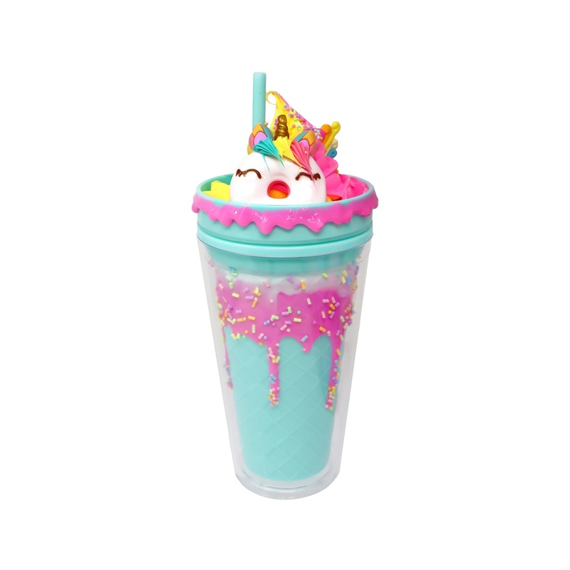 Pink Poppy Unicorn Donut Drinking Cup - Blue