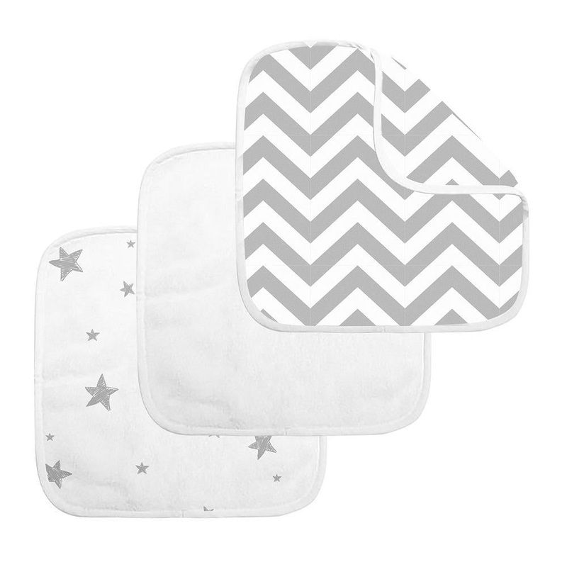 Kushies Terry Washcloth Set (Grey Chevron/White Solid/Grey Star)