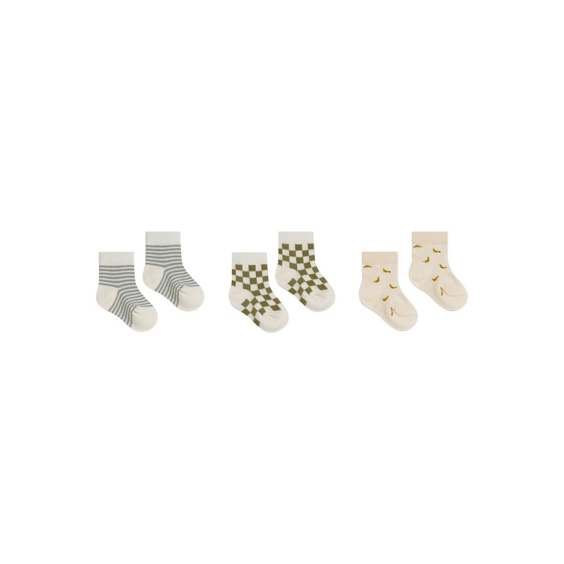 PRINTED SOCKS POOL STRIPE, OLIVE CHECK, BANANAS