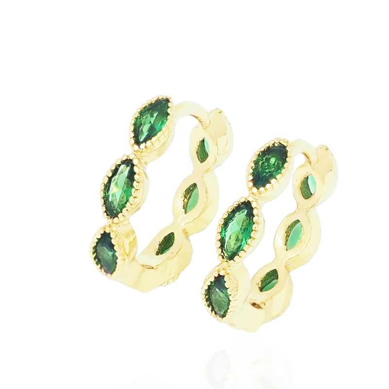 18k Gold Vermeil Green CZ Huggie Hoop Earrings