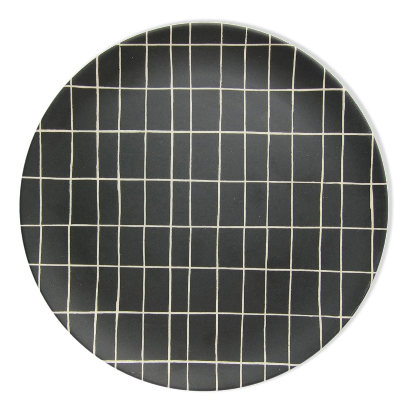 Black Grid Bamboo Plate