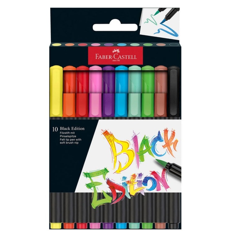 Felt Tip Brush Pen Black Edition 10ct Box