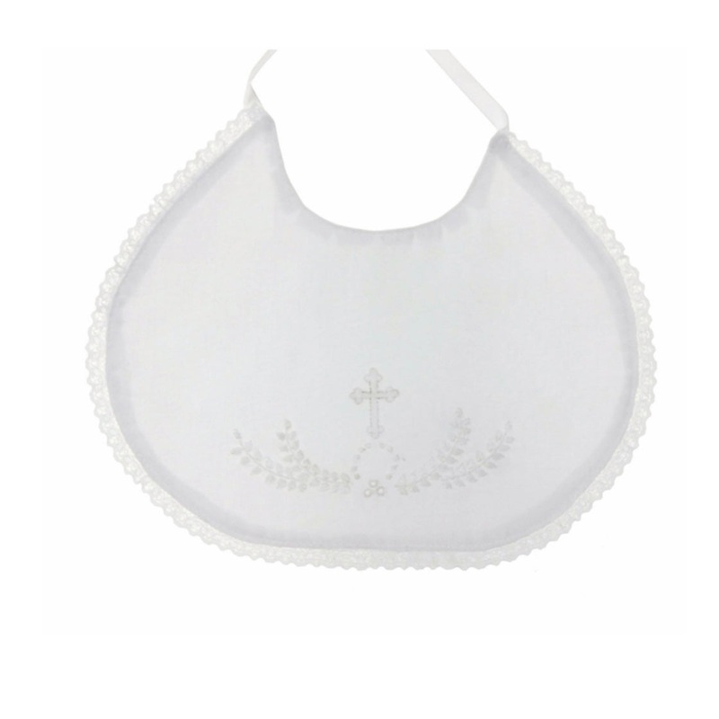 White Embroidered Christening Bib