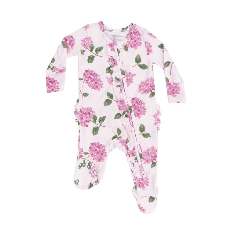 2 WAY ZIPPER RUFFLE FRONT FOOTIE - HYDRANGEAS