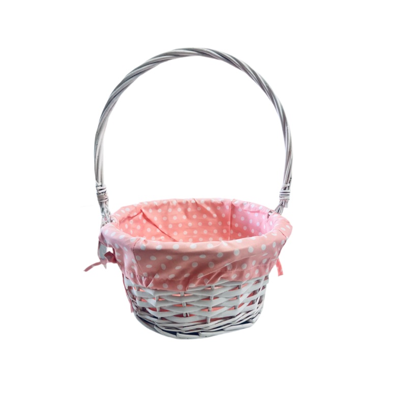 White Wicker Polka Dot Easter Basket with Green, Blue, or Pink Liner