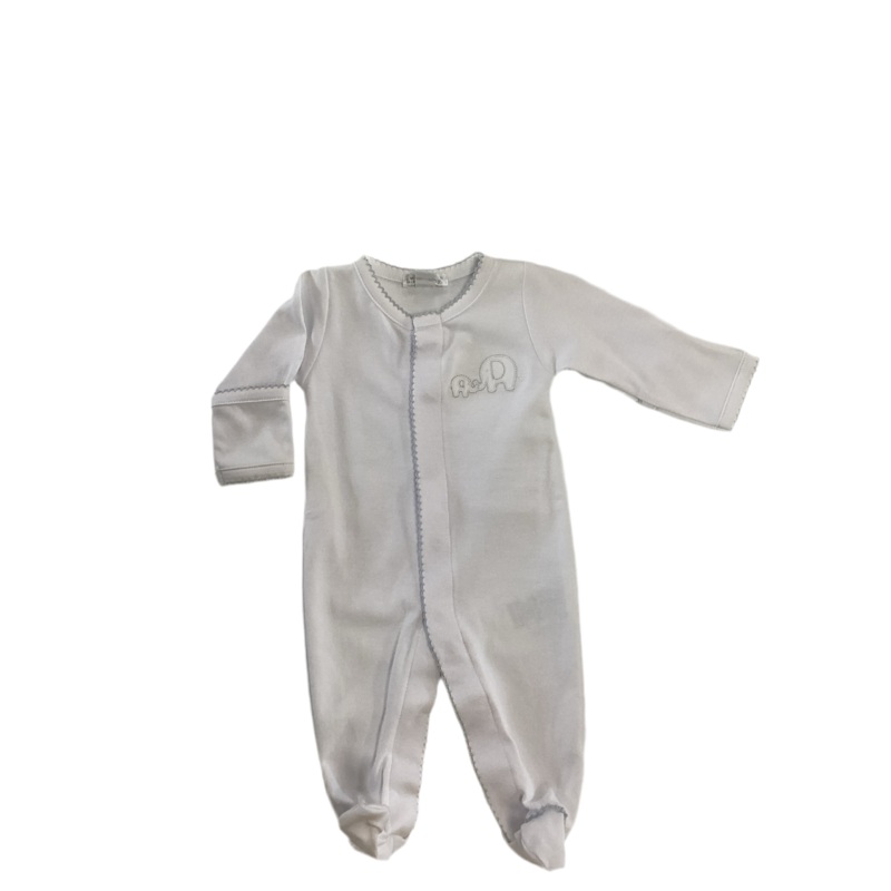 White Footie With Elephant Embroidry