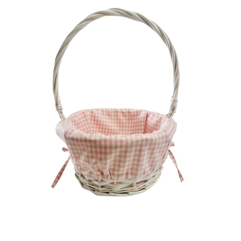 White Wicker Easter Baskets with Pink or Purple Gingham Liner