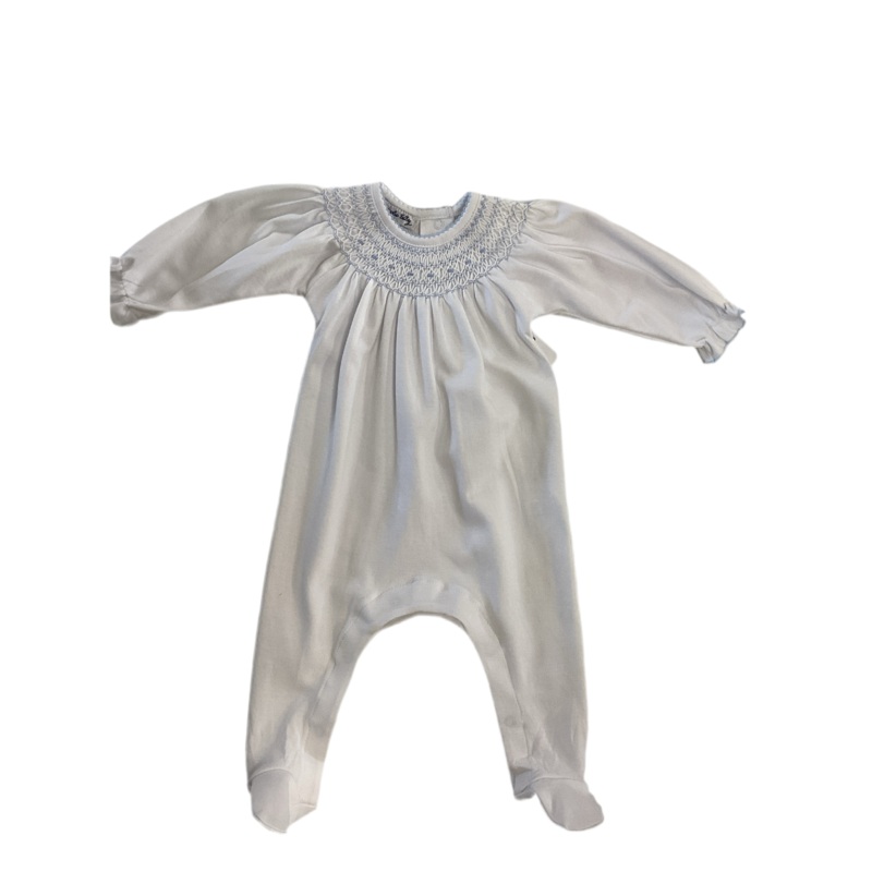 White with Blue Smocking Footie