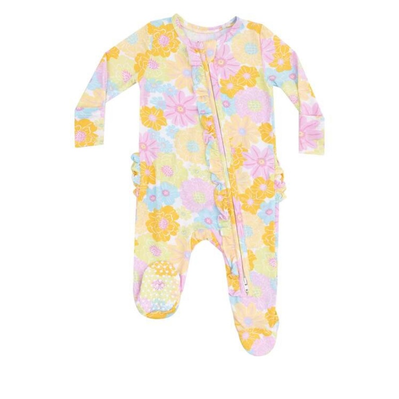 2-Way Zipper Ruffle Footie-Sunny Dahlias