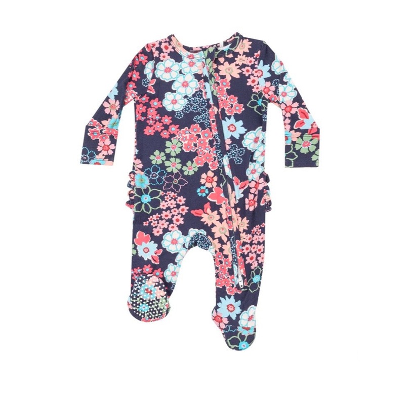 2 Way Zipper Japonisme Blossom Ruffle Floral Footie
