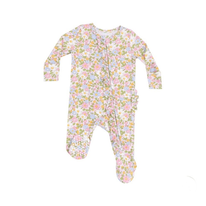 2 WAY ZIPPER RUFFLE FRONT FOOTIE - BUBBLY BABY CALICO