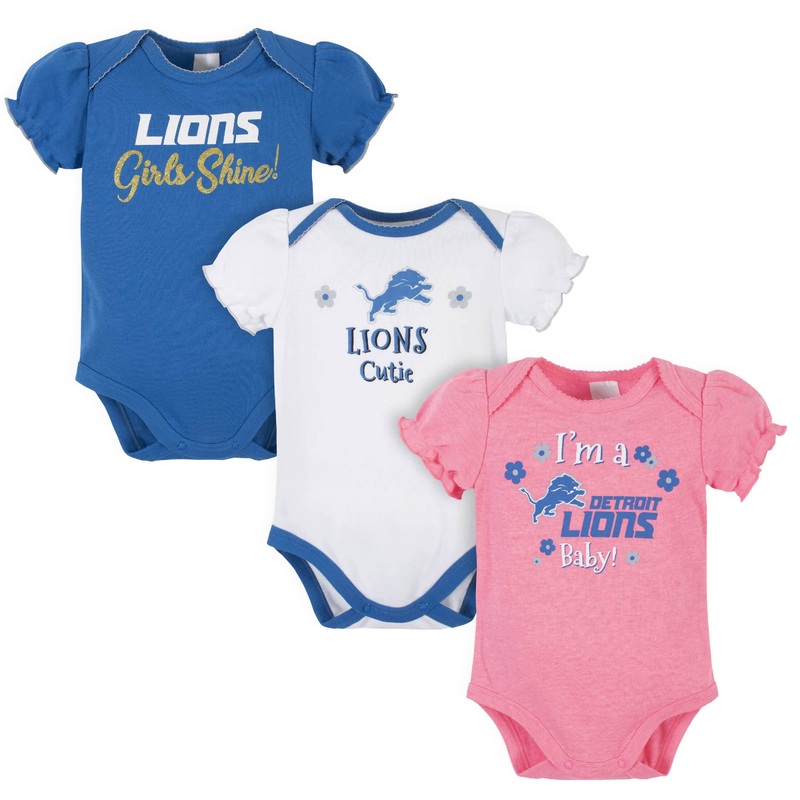 3-Pack Baby Girls Detroit Lions Short Sleeve Bodysuits