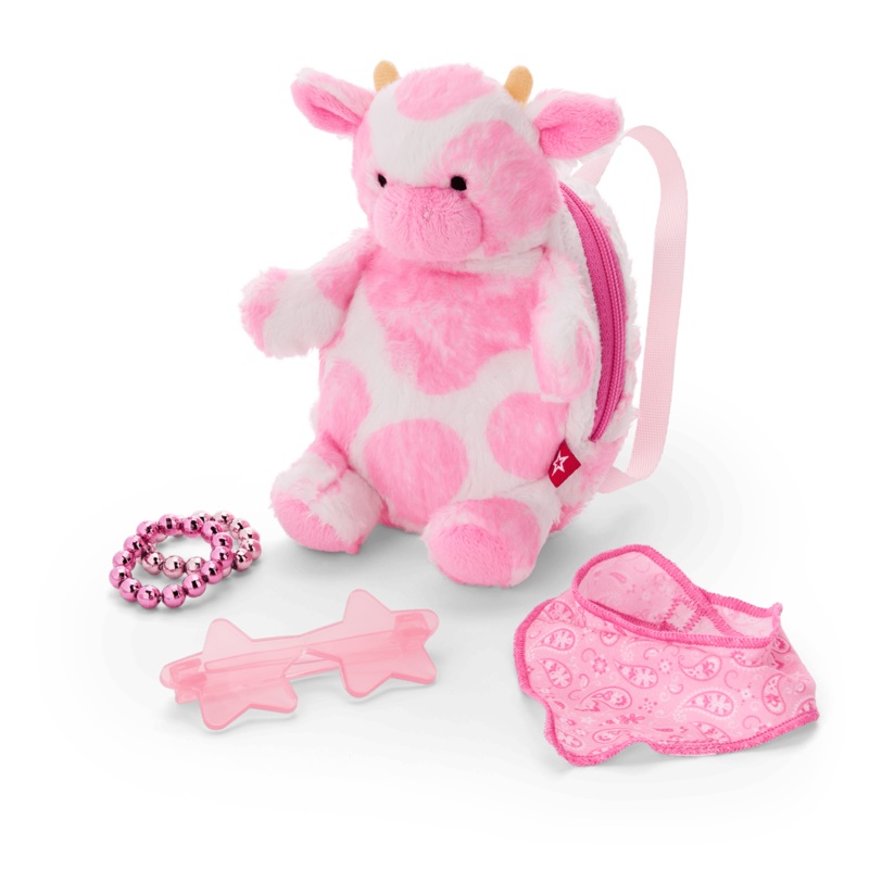 Pink Spotted Cow Backpack & Accessory Set for 18-inch Dolls