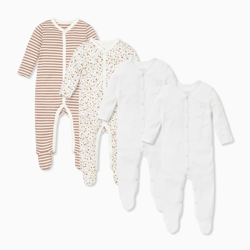 Caramel Stripe Front Opening Sleepsuit 4 Pack