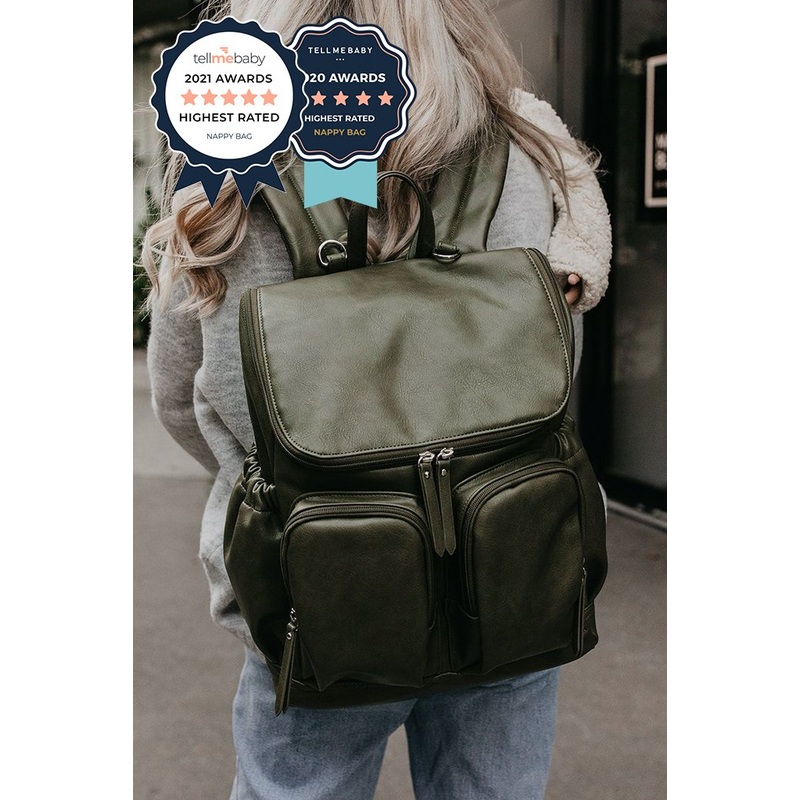 Faux Leather Nappy Backpack - Olive- OIOI