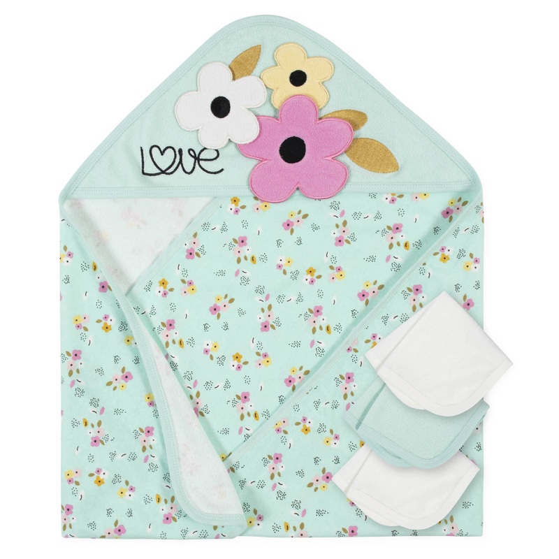 4-Piece Baby Girls Floral Hooded Towel & Washcloth Set H9478443449
