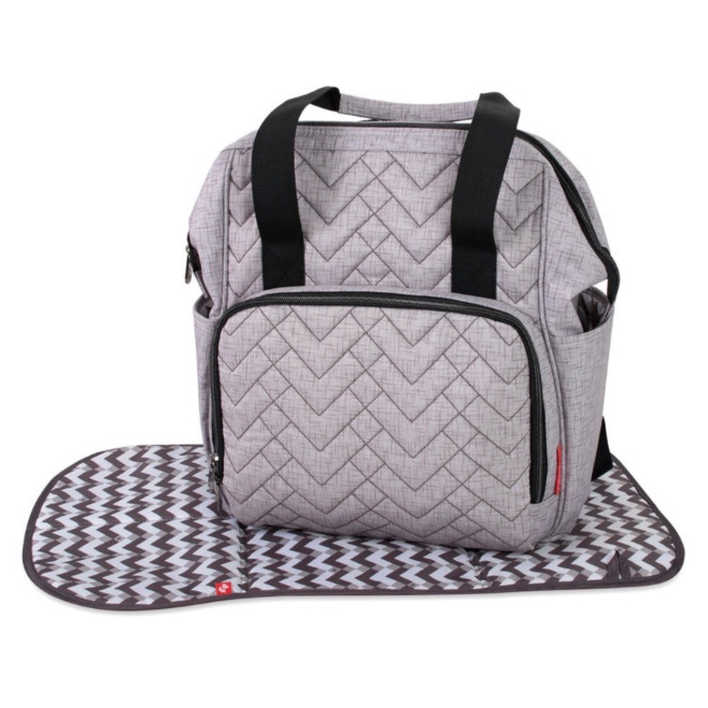 Baby Essentials Emerson Quilted Signature Wide Opening Diaper Backpack  Grey