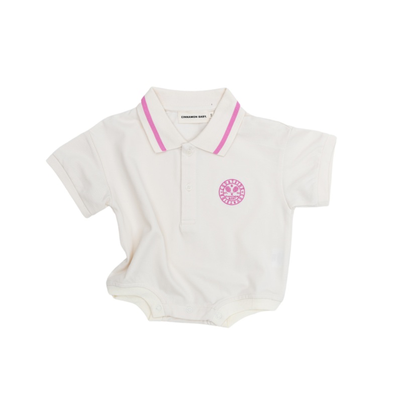 CINNAMON BABY POLO T-SHIRT ROMPER - BABY PINK