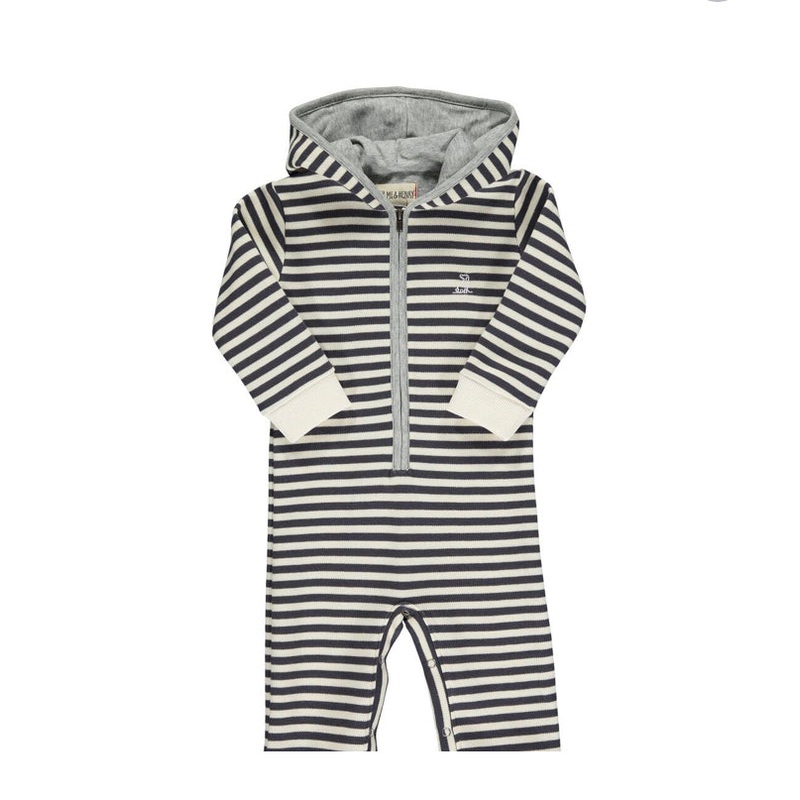 Me & Henry Blaine Hooded Romper - Brown / Cream