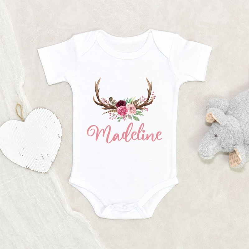 Unique Girl Onesie - Custom Antler Baby Onesie - Baby Girls Name Onesie - Personalized Name Boho Onesie