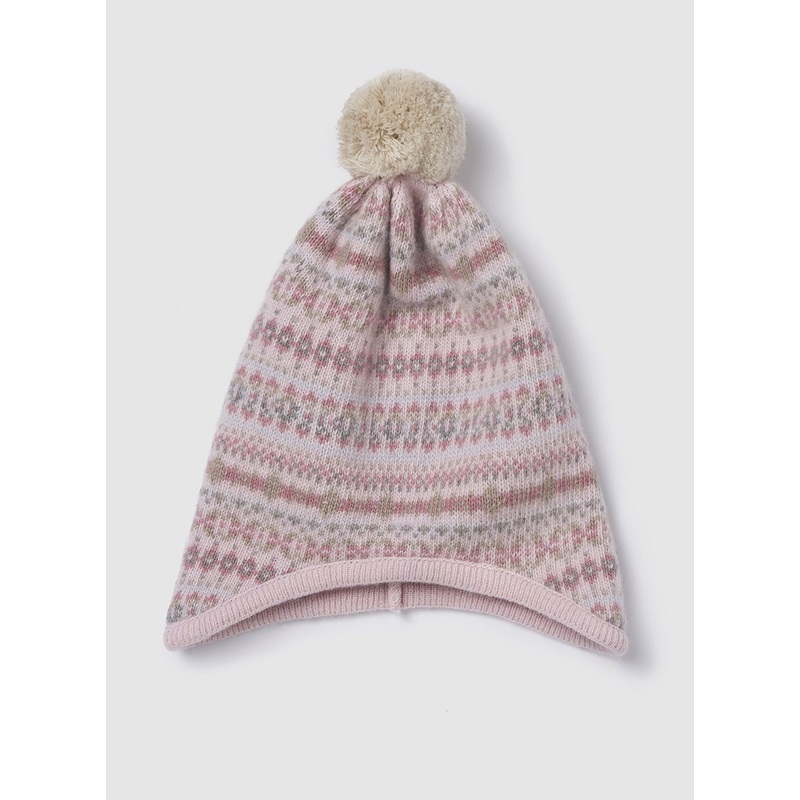 Baby Bobble Hat in Pink Fair Isle