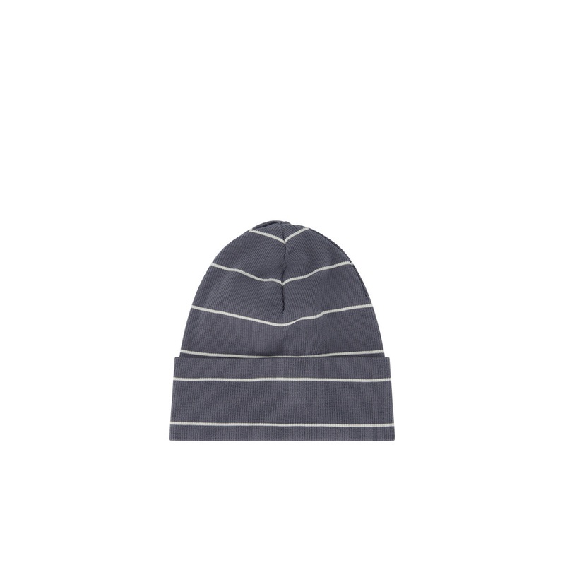 Organic Cotton Fine Rib Beanie - Gracelyn Stripe Lava/Cloud