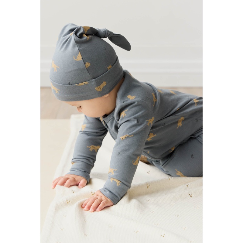 Organic Cotton Knot Beanie - Lenny Leopard Smoke