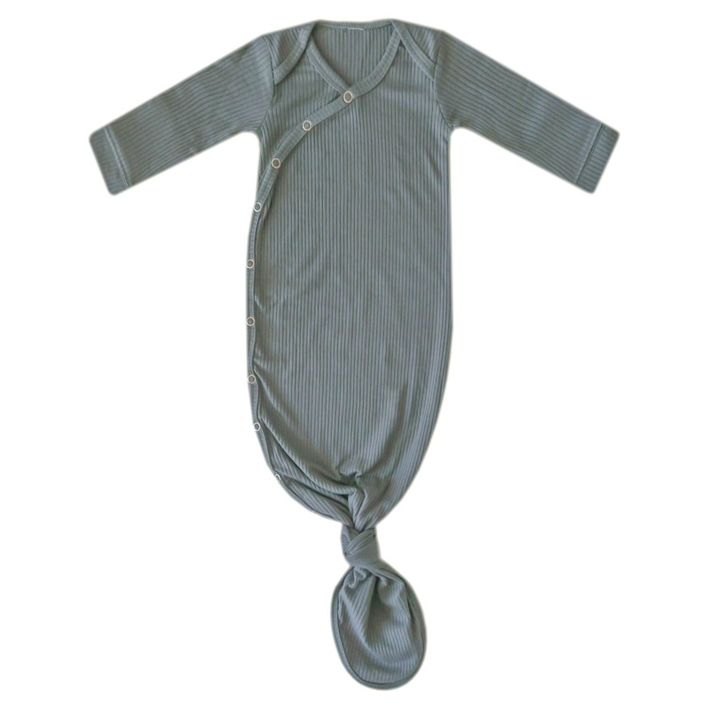 Rib Knit Newborn Knotted Gown - Moss