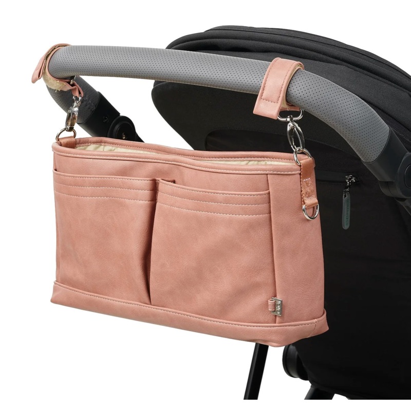 Faux Leather Stroller Organiser/Pram Caddy - Dusty Rose - OIOI