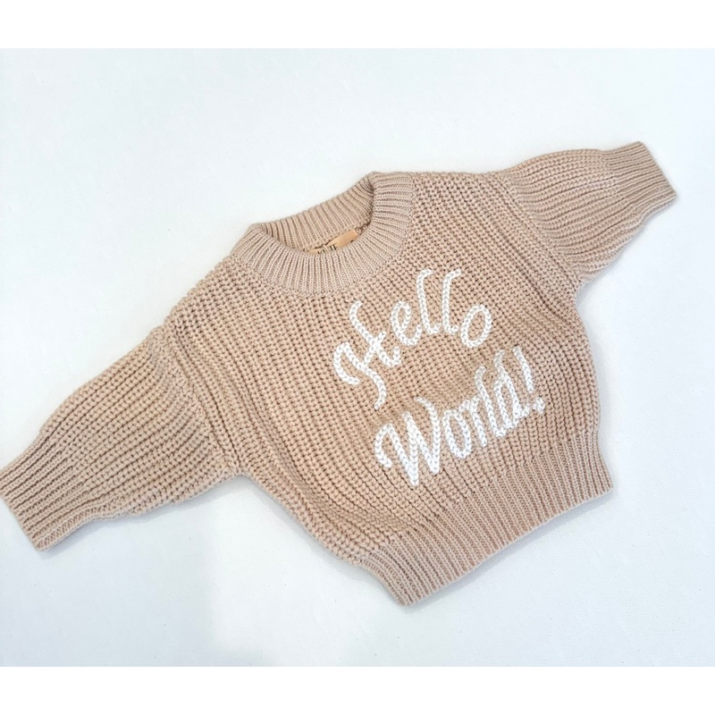 Hello World Knit Jumper - Sand - Kute Cuddles