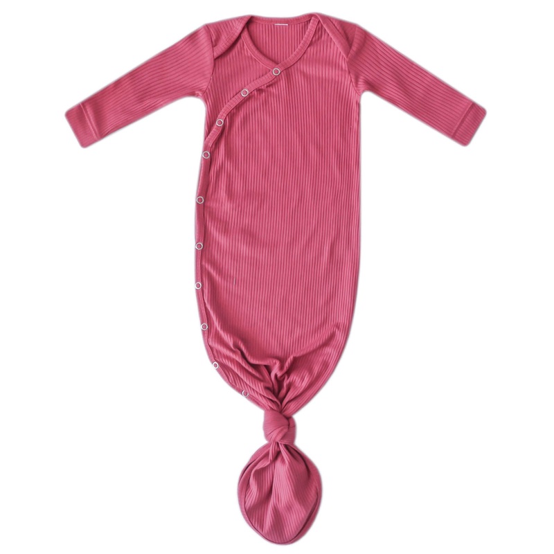 Rib Knit Newborn Knotted Gown - Berry