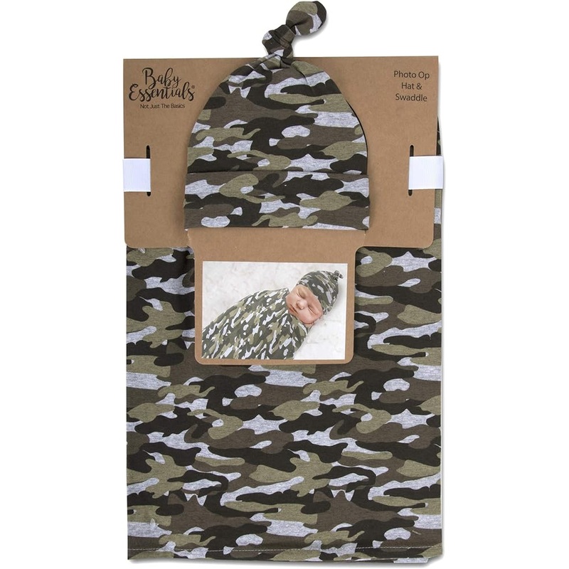 Baby Essentials Gift Set Swaddle Blanket and Hat - Camo Boy