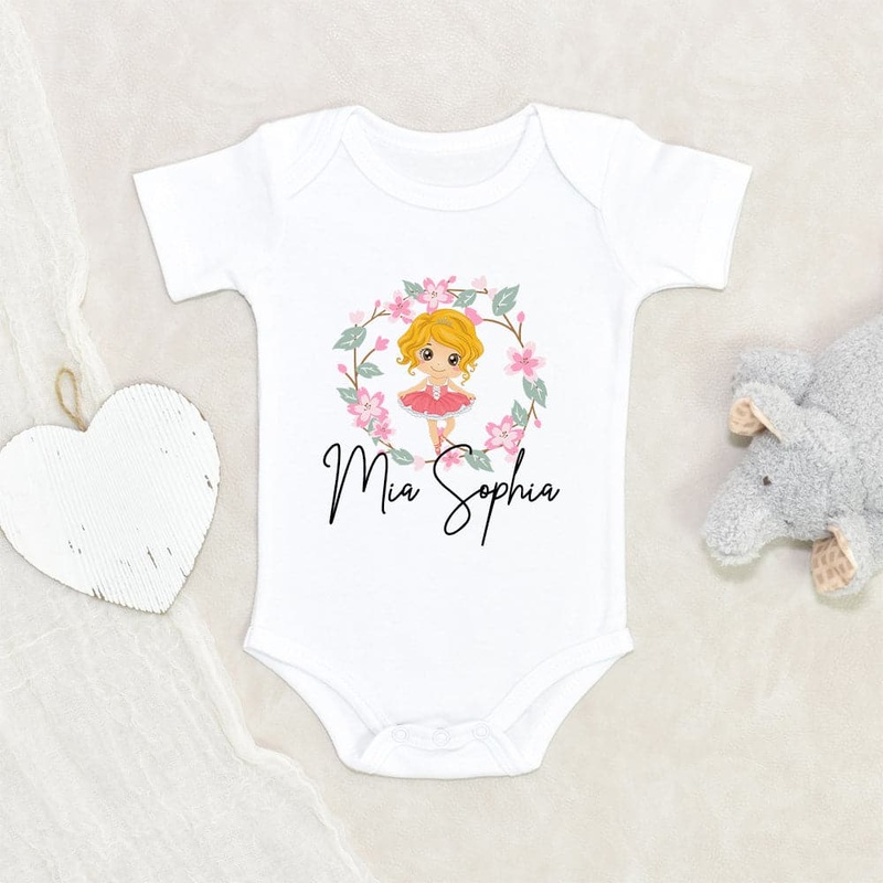 Ballerina Dancer Girls Onesie - Personalized Girls Ballerina Onesie - Cute Floral Baby Girl Onesie - Custom Girl Name Onesie