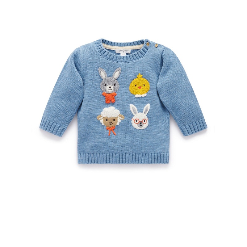 Purebaby - Bunny Friends Jumper | Bluestone Melange