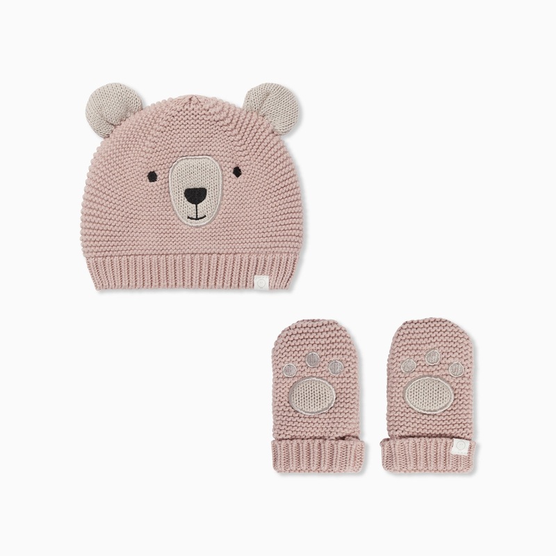 Knitted Bear Hat & Mittens Set