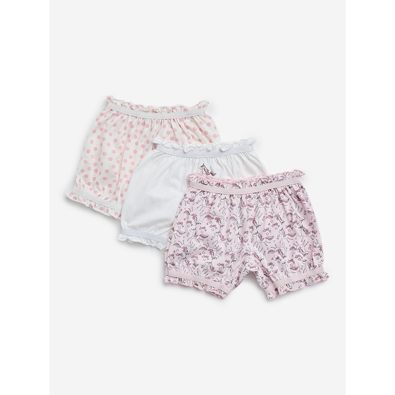 HOP Kids Light Pink Printed Cotton Bloomers - Pack of 3
